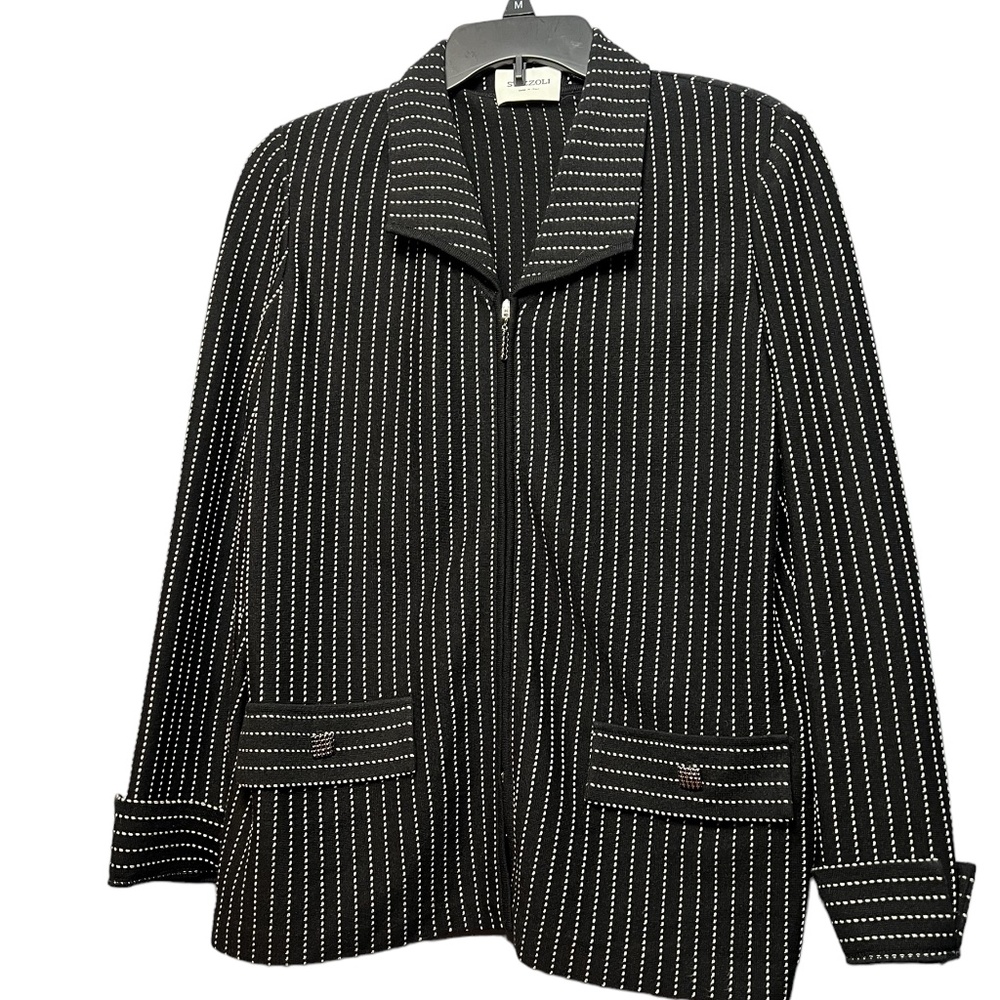 Made In Italy Stizzoli Women's Front Zip Knit Jacket Black Long Sleeve Pre-Owned